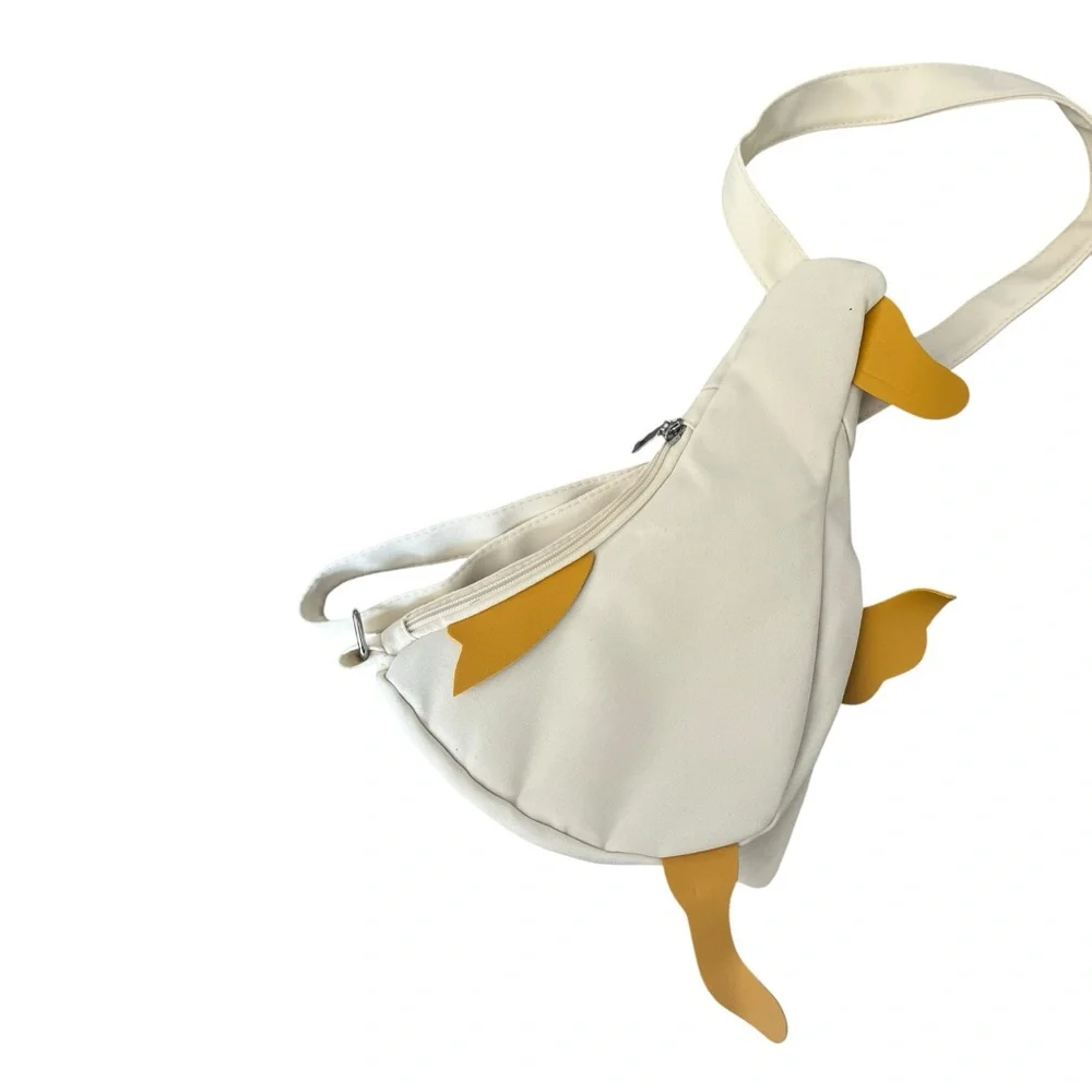 Novelty Duck Shaped Canvas Crossbody Bag Purse White Yellow - Picture 6 of 8